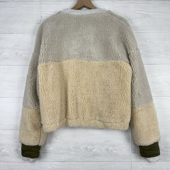 Free People Movement Jacket Women S Sherpa Fleece Full Zip Oversized Cream Green - Picture 7 of 16